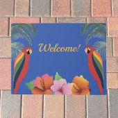 熱帯のオウムとハイビスカスの花へようこそ ドアマット