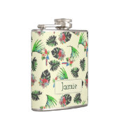 熱帯のオウムと葉の水彩パターン フラスク (右)