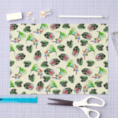 熱帯のオウムと葉の水彩パターン 薄葉紙 (クラフト)