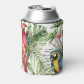 熱帯のオウム、ハイビスカス：水の色パターン。 缶クーラー (缶裏面)