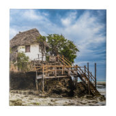 熱帯のサンゴ露頭の上の絵のような家 タイル (正面)