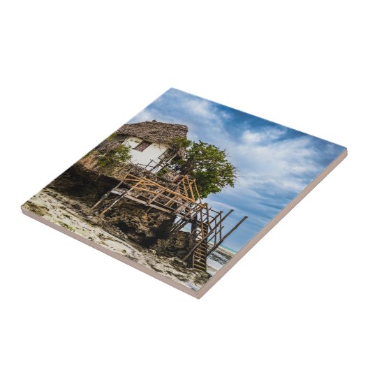 熱帯のサンゴ露頭の上の絵のような家 タイル (側面)