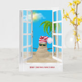 熱帯のサンドマンとメリークリスマスの窓 カード (黄色い花)