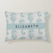 熱帯のシーホース、シーホースのパターン、あなたの名前 アクセントクッション (正面)