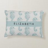 熱帯のシーホース、シーホースのパターン、あなたの名前 アクセントクッション (裏面)