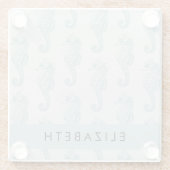 熱帯のシーホース、シーホースのパターン、あなたの名前 ガラスコースター (裏面)