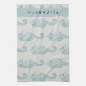 熱帯のシーホース、シーホースのパターン、あなたの名前 キッチンタオル (縦)