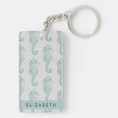 熱帯のシーホース、シーホースのパターン、あなたの名前 キーホルダー (裏面)