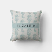 熱帯のシーホース、シーホースのパターン、あなたの名前 クッション (正面)