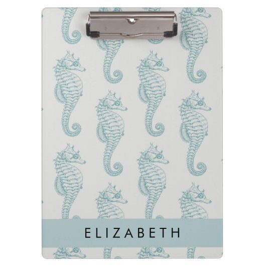 熱帯のシーホース、シーホースのパターン、あなたの名前 クリップボード (正面)