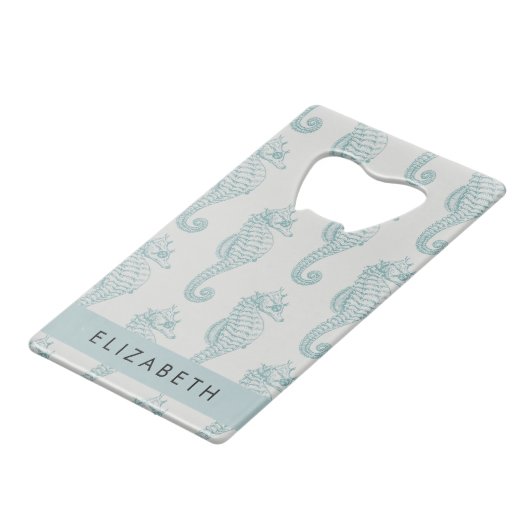 熱帯のシーホース、シーホースのパターン、あなたの名前 クレジットカード栓抜き (裏面アングル)