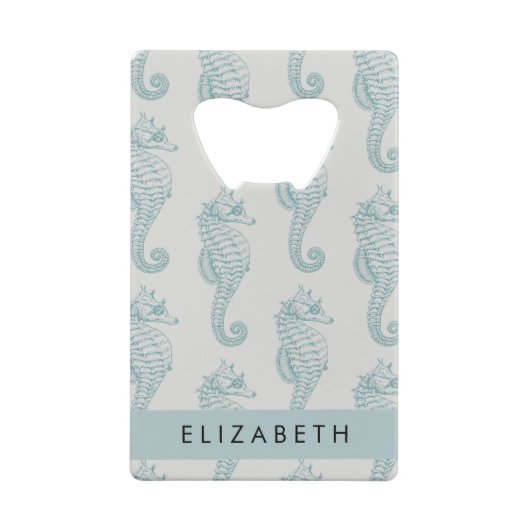 熱帯のシーホース、シーホースのパターン、あなたの名前 クレジットカード栓抜き (裏面)