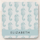 熱帯のシーホース、シーホースのパターン、あなたの名前 コースター (正面)