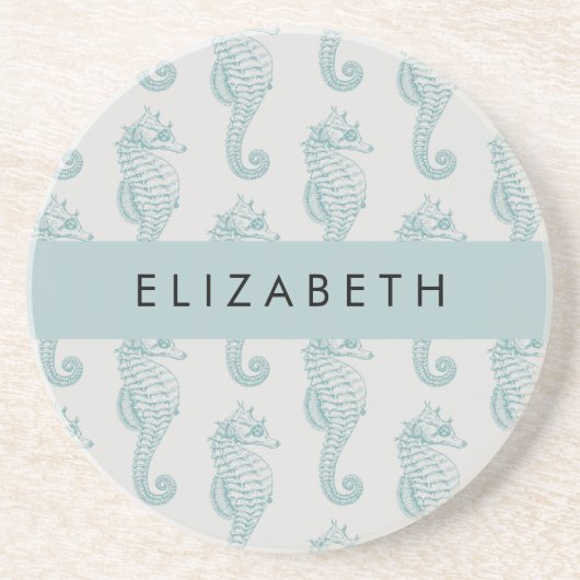 熱帯のシーホース、シーホースのパターン、あなたの名前 コースター (正面)
