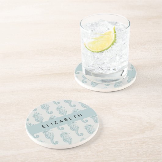 熱帯のシーホース、シーホースのパターン、あなたの名前 コースター (側面)