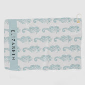 熱帯のシーホース、シーホースのパターン、あなたの名前 ゴルフタオル (横)