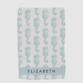 熱帯のシーホース、シーホースのパターン、あなたの名前 ゴルフタオル (正面)