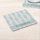 熱帯のシーホース、シーホースのパターン、あなたの名前 スクエアペーパーコースター (アングル)