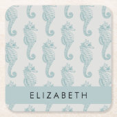 熱帯のシーホース、シーホースのパターン、あなたの名前 スクエアペーパーコースター (正面)