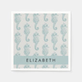 熱帯のシーホース、シーホースのパターン、あなたの名前 スタンダードカクテルナプキン (正面)