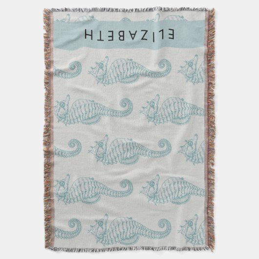 熱帯のシーホース、シーホースのパターン、あなたの名前 スローブランケット (正面縦)
