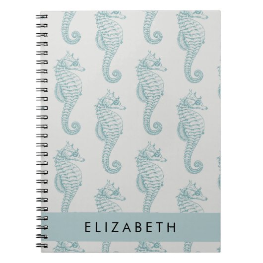 熱帯のシーホース、シーホースのパターン、あなたの名前 ノートブック (正面)