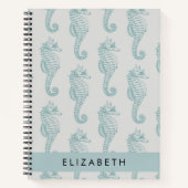 熱帯のシーホース、シーホースのパターン、あなたの名前 ノートブック (正面)