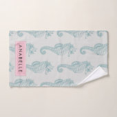 熱帯のシーホース、シーホースのパターン、あなたの名前 バスタオルセット (ハンドタオル)