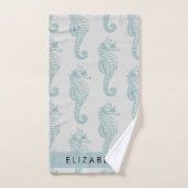 熱帯のシーホース、シーホースのパターン、あなたの名前 バスタオルセット (ハンドタオル)