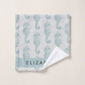 熱帯のシーホース、シーホースのパターン、あなたの名前 バスタオルセット (ウォッシュタオル)