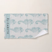 熱帯のシーホース、シーホースのパターン、あなたの名前 バスタオルセット (ハンドタオル)