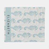 熱帯のシーホース、シーホースのパターン、あなたの名前 フリースブランケット (正面(横))