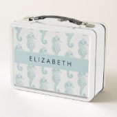 熱帯のシーホース、シーホースのパターン、あなたの名前 メタルランチボックス (裏面)