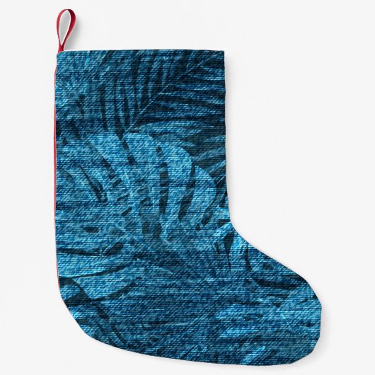 熱帯のジーンズの葉模様の色あせ スモールクリスマスストッキング (正面)