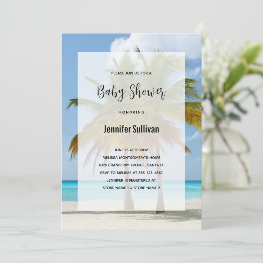 熱帯のパームの木々赤ちゃんビーチシャワー 招待状 (スタンド正面)