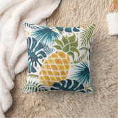 熱帯のパームの葉木のパイナップルグリーン白 クッション (ブランケット)