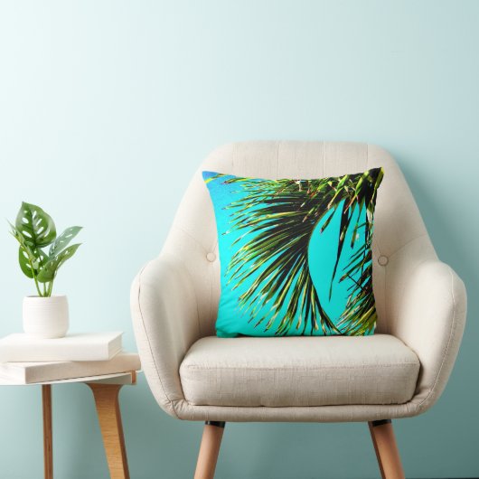 熱帯のパームはっきりしたと明るい緑とターコイズ クッション (椅子)