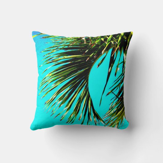 熱帯のパームはっきりしたと明るい緑とターコイズ クッション (裏面)