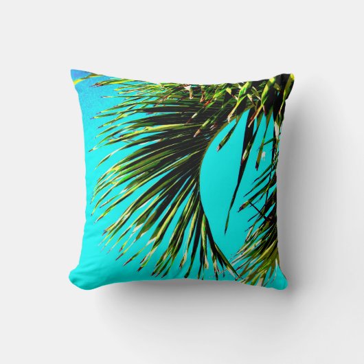 熱帯のパームはっきりしたと明るい緑とターコイズ クッション (正面)