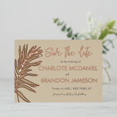 熱帯のパームリーフウェディング日付を保存 箔招待状 (立ち正面)