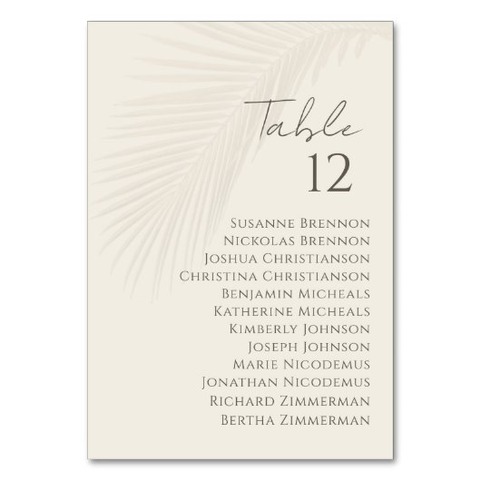 熱帯のパーム結婚リーフのグラフ表の番号 テーブルナンバー (裏面)