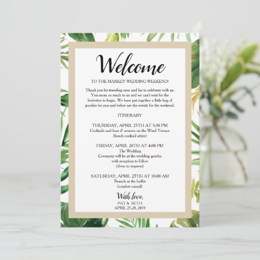 熱帯のパーム結婚リーフの週末の日程 招待状 (スタンド正面)