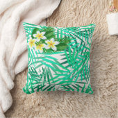 熱帯のパーム葉と花のパターン クッション (ブランケット)