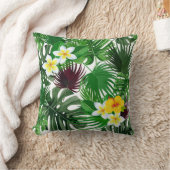 熱帯のパーム葉と花のパターン クッション (ブランケット)