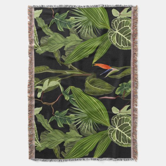 熱帯のパーム離れのフローラ、植物、シームレス。 スローブランケット (正面縦)