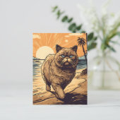 熱帯のビーチでエキゾチックなショートヘア猫 ポストカード (スタンド正面)