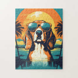 熱帯のビーチでサングラスとビーグル ジグソーパズル