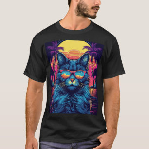 熱帯のビーチでサングラスとメインのクーン猫 Tシャツ
