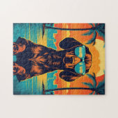 熱帯のビーチでサングラスを持つダシュント ジグソーパズル (横)