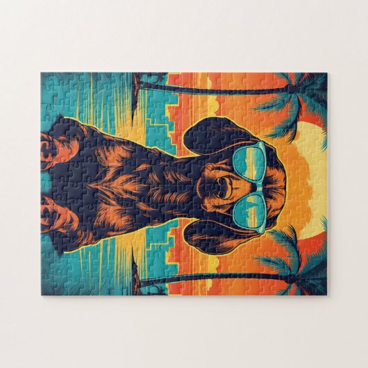 熱帯のビーチでサングラスを持つダシュント ジグソーパズル (横)